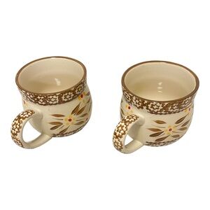 Temptations Old World Brown Pottery Ceramic Coffee Mugs set of Two